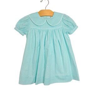 Vintage Lavender Blue Girls Gingham Peter Pan Collar Heirloom Dress Size 24M